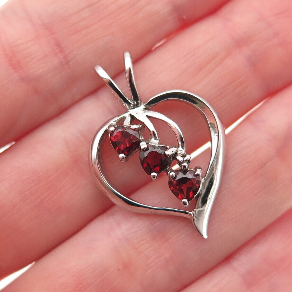 925 Sterling Silver Real Red Garnet Heart Charm Pendant